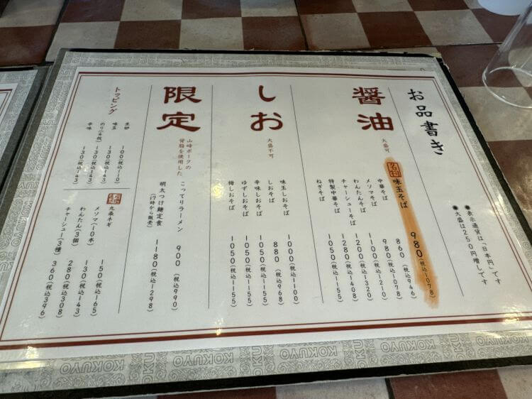 中華そば 麺や食堂 本店のメニュー