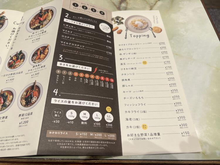 Rojiura Curry SAMURAI. 立川店 カレーの種類 辛さ ライスの量